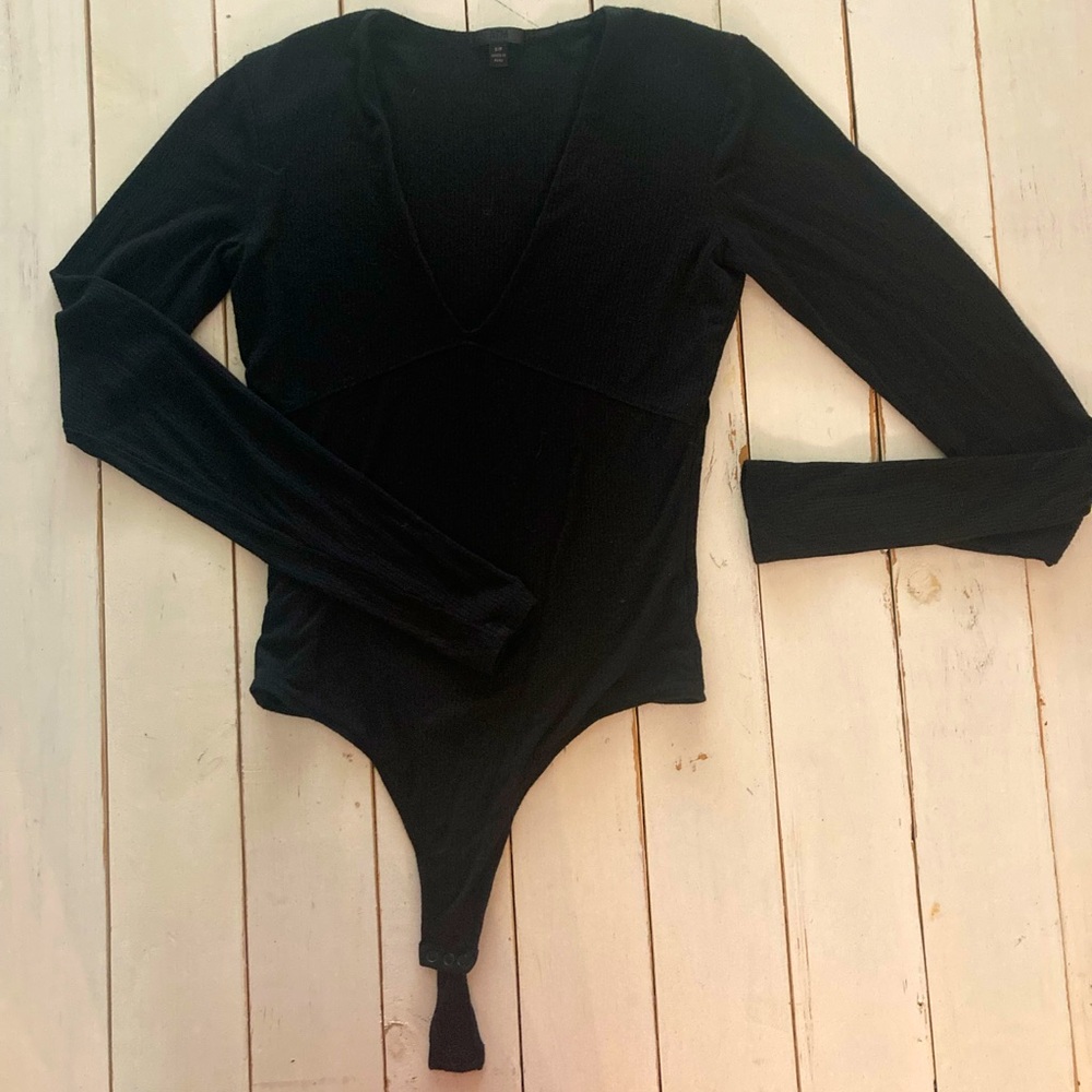 ATM Deep V Black Bodysuit, Small